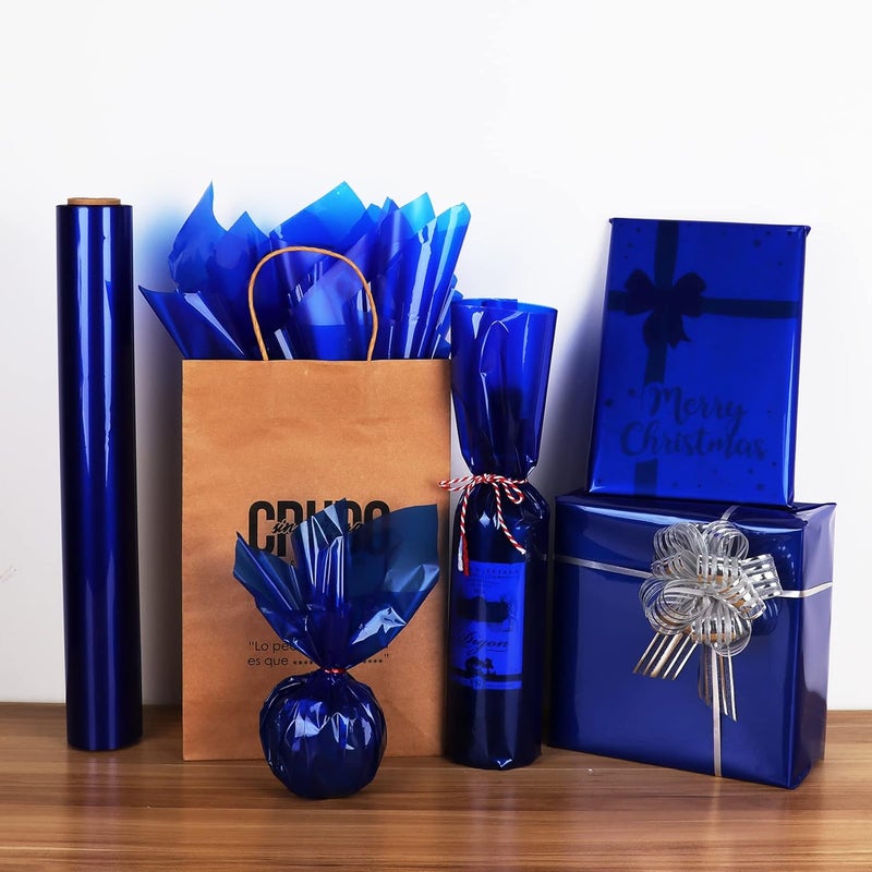 Giiffu Clear Cellophane Wrap Roll-Royal Blue Gift Wapping Cellophane Paper 34 In Wide X 100 Ft Long, 3 Mil Thick Transparent Clear Cello Paper for Hampers Basket Flower Bouquet Treat DIY Arts Crafts Décor - Image 3